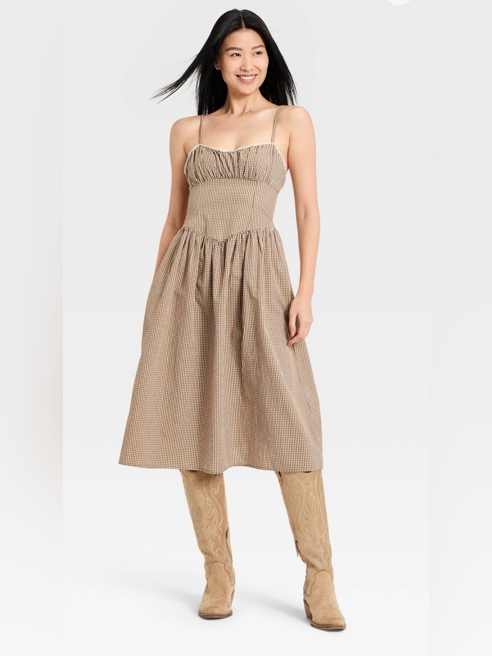 Midi Dress in Brown Gingham